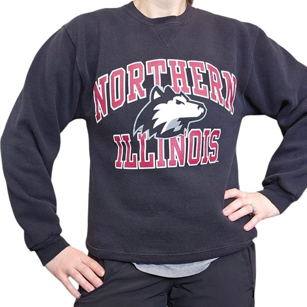 Vintage 90s Northern Illinois University Huskies Crewneck Sweatshirt Faded Black
